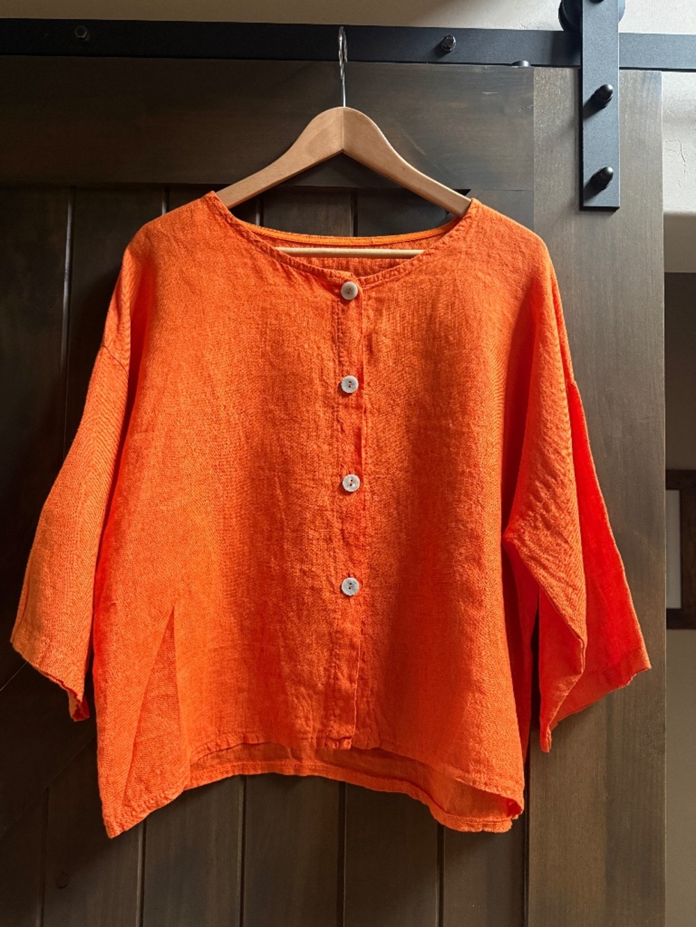 NEW Artisan Handmade (in Spain) Orange Linen Button-Front Blouse, size Small-Med